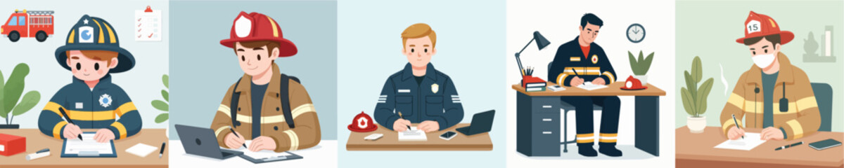 a set of firefighter vectors writing