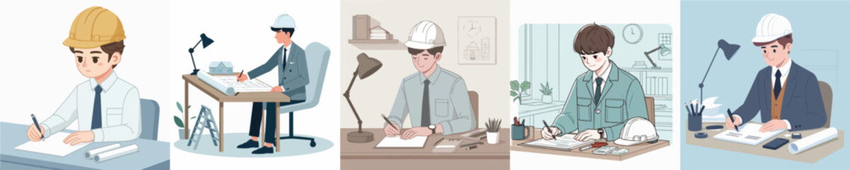 vector set of architect writing