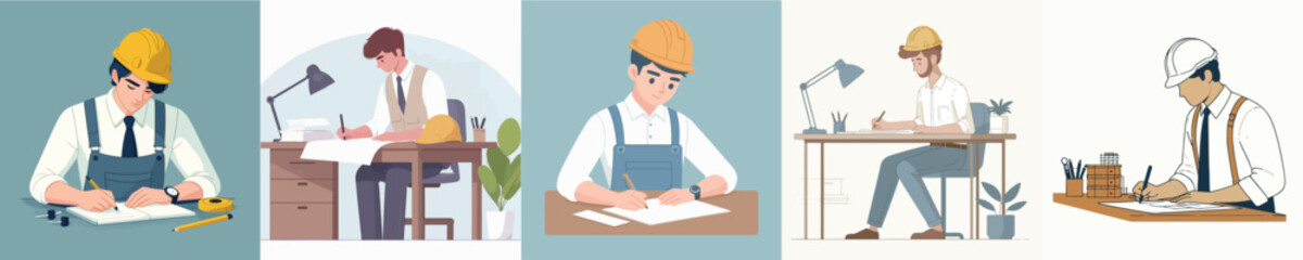 vector set of architect writing