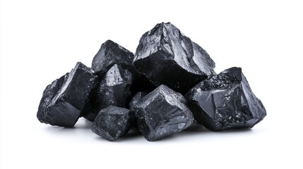 Black coal lumps on white background
