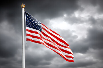 Obraz premium memorial day bugle flag draped somber sky