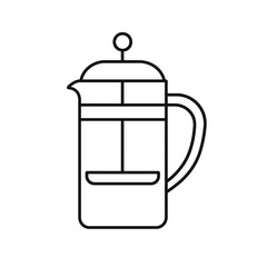 French Press Coffee Maker Line Art Illustration in Black and White  