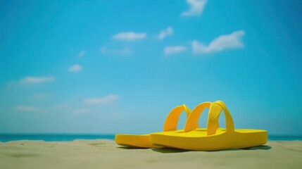 Yellow sandals on beach summer vacation relaxation