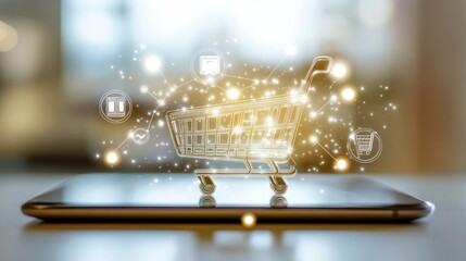 Online shopping cart over digital tablet