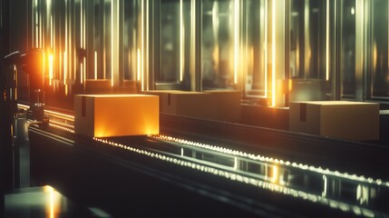 Cardboard boxes on conveyor belt modern warehouse automation