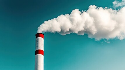 Industrial chimney emitting smoke against teal sky