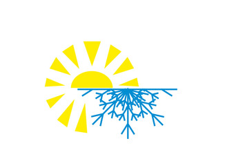 Vector Illustration of Sun and Snowflake Logo, Symbolizing Contrast of Seasons with Copy Space

