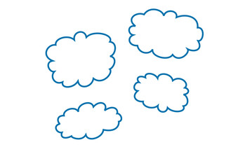 Fototapeta premium Vector Hand-Drawn White Clouds with Blue Outlines, Illustrative Style, Minimal Color Palette, Sky and Weather Concept with Copy Space