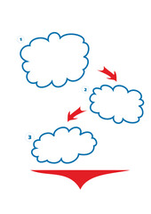 Vector Flowchart Diagram with Cloud Elements and Arrows, Minimal Style, Blue and White, Workflow and Process Visualization with Copy Space for Your Text

