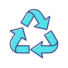 Recycling symbol in blue color on a white background