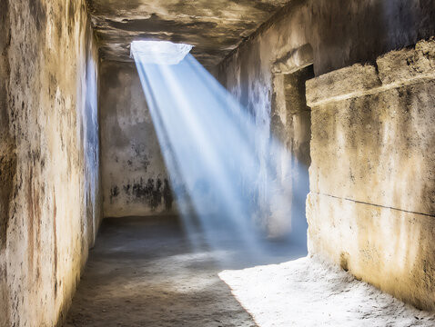 sunlit empty chamber: ancient catacomb interior