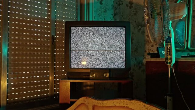 Nostalgic Retro Room with CRT TV Static and Warm Summer Light