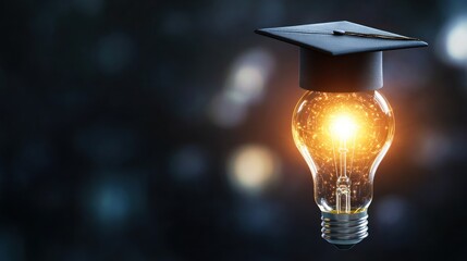Graduation cap on lightbulb education concept
