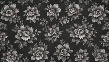 Fototapeta premium Elegant charcoal floral wallpaper, small scale repeating pattern, vintage aesthetic , old fashioned, dark