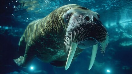 A marine mammal swims in the water.
