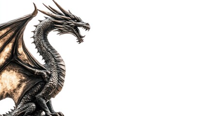 Obraz premium Majestic bronze dragon statue isolated on white