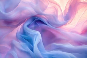Fototapeta premium Delicate, flowing fabric in soft pastel hues of blue and pink. Gentle curves and subtle color gradients create a dreamy aesthetic