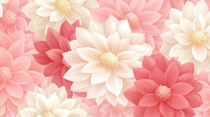 Fototapeta premium Soft pink and white dahlia blossoms delicate floral background illustration