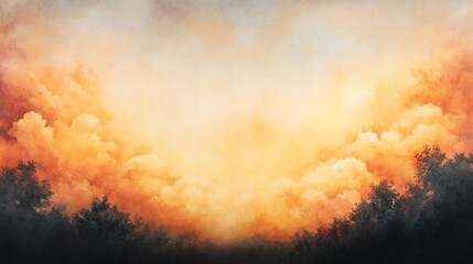 Fototapeta premium layers of clouds gently breaking apart to reveal golden sky over dry brush