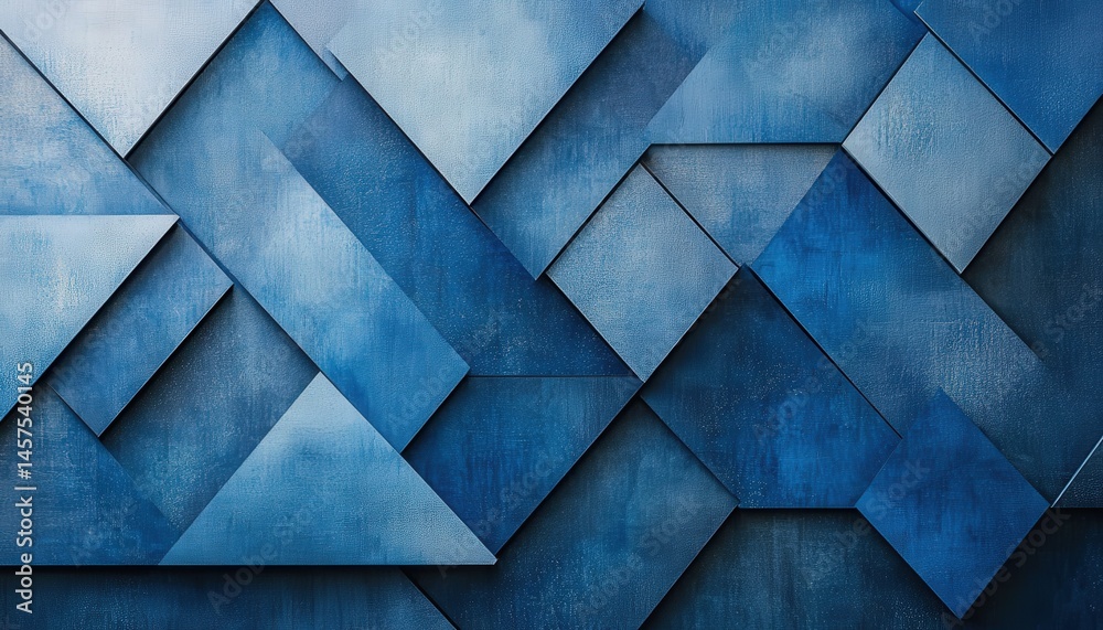 Leinwandbilder Abstract geometric pattern featuring multiple shades of blue triangles arranged in a modern design ideal for decorative use in interior spaces