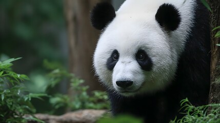 Fototapeta premium Close-Up of a Giant Panda in a Lush Habitat