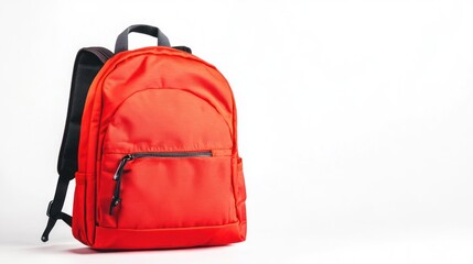 Naklejka premium Red backpack isolated on white retail product photography
