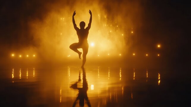Dancer silhouette in hazy orange light