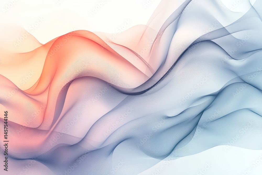 Poster Flowing layers of pastel fabric create a delicate interplay of colors and textures in soft shades of pink and orange during daylight hours