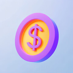 Obraz premium Colorful dollar sign coin illustration against a soft gradient background 