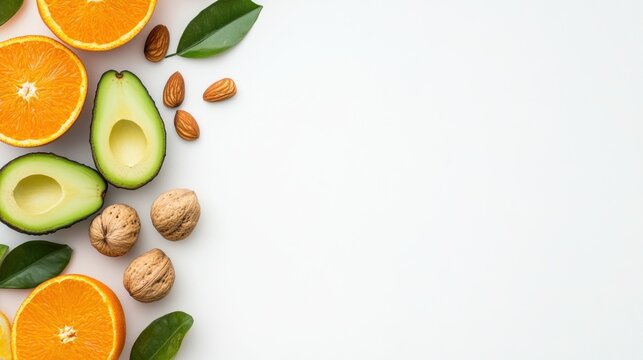 Avocado orange almond walnut healthy food