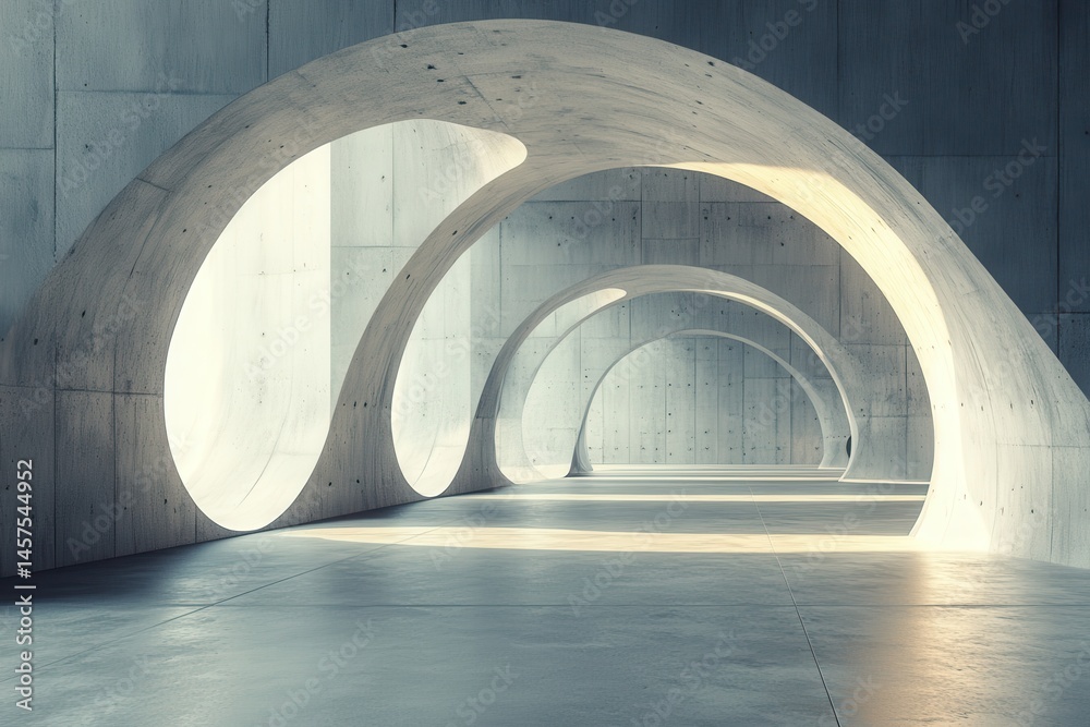 Poster modern architectural corridor with concrete walls and soft light illuminating the spacious interior