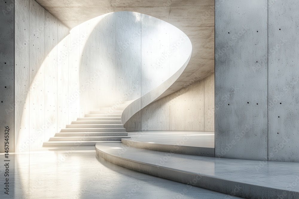 Poster modern architectural corridor with concrete walls and soft light illuminating the spacious interior