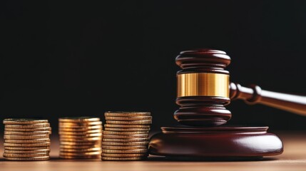 Gavel and stacks of coins law finance and justice concept