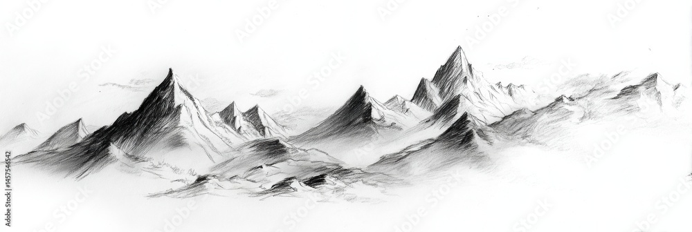 Fototapete elegant soft pencil landscape sketch captures the beauty of majestic mountains with subtle shading t
