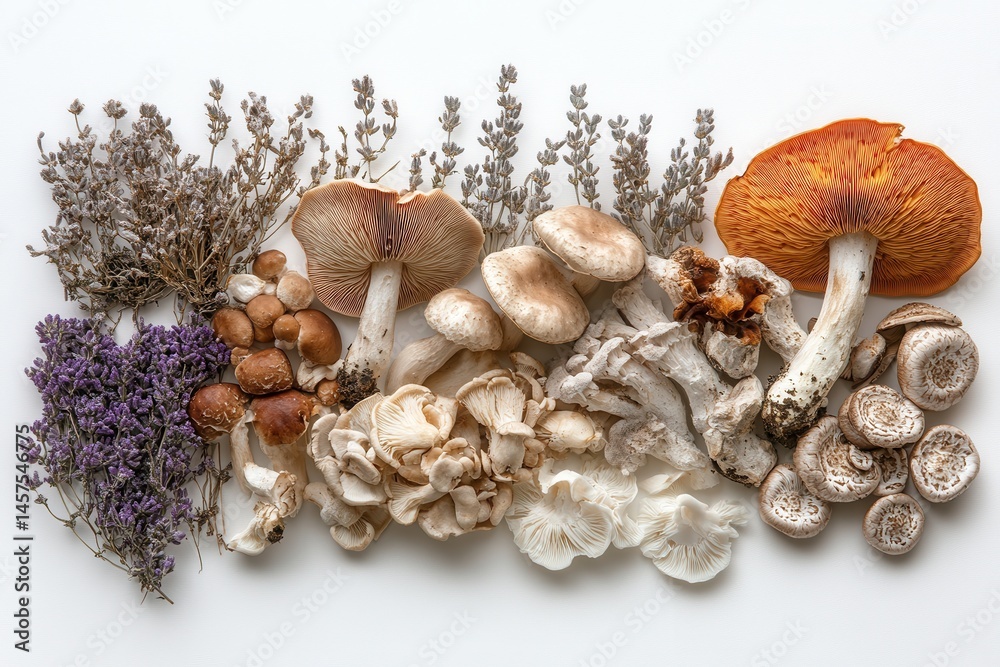 Poster beautiful cluster of orange-tinted mushrooms growing in a natural setting, showcasing intricate gill