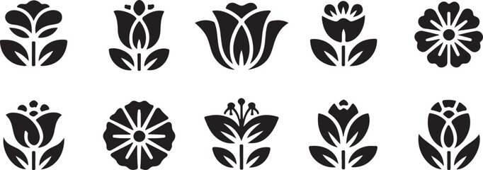 set of glyph flowers icons