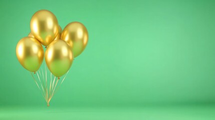 Golden balloons on green background festive celebration