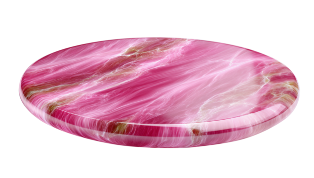 A pink and gold marble with a swirl pattern