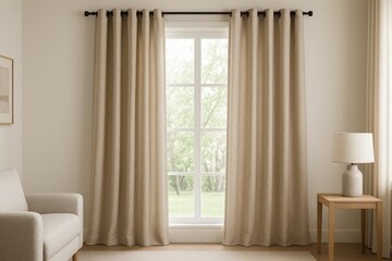 Fototapeta premium Elegant beige curtains window