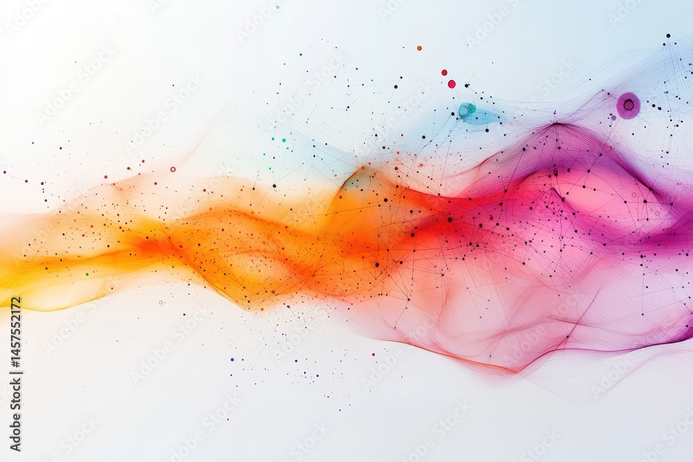Poster Colorful abstract waves of fluid motion display dynamic energy and creativity in a vibrant digital artwork captured in soft hues and intricate details
