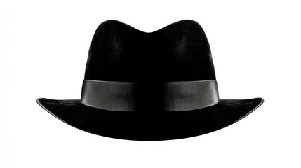 Classic black felt hat on white background