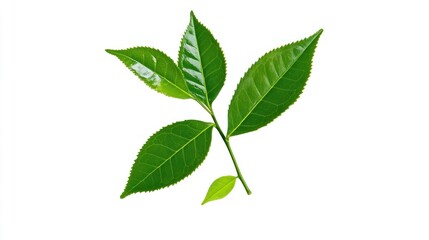 Green tea leaves on white background