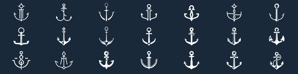 icon Set Bundle of Anchor Ship Yacht Luxury Logo, Vintage Design of Water Transportation Concept.