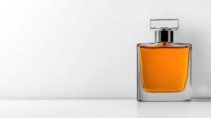Orange perfume bottle on white background