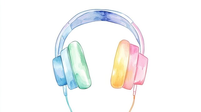 Watercolor headphones isolated on white