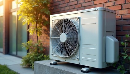 Modern air conditioning unit exterior close-up, power, machinery, HVAC