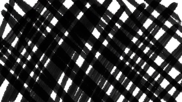 Monochromatic animation of black grunge pencil and brush doodle lines and textures on white background. Low frame rate effect. Seamless loop.