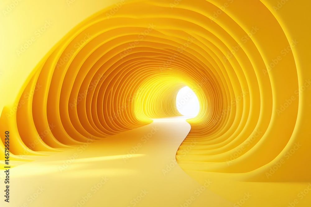 Aufkleber bright yellow tunnel creates a surreal pathway leading to a light source, suggesting exploration and