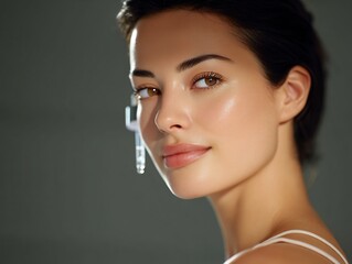 glowing face serum applied by beautiful woman