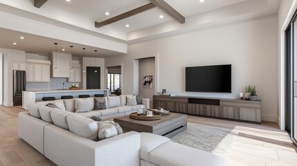 Modern Open-Plan Living Room Design with Seamless Kitchen Integration